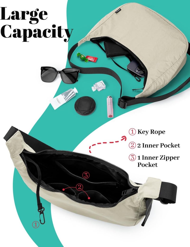 Iioscre Medium Crossbody Crescent Bag for Women Men Trendy, Nylon Crossbody Hobo Bag with Adjustable Strap and Inner Pockets. - Image 4